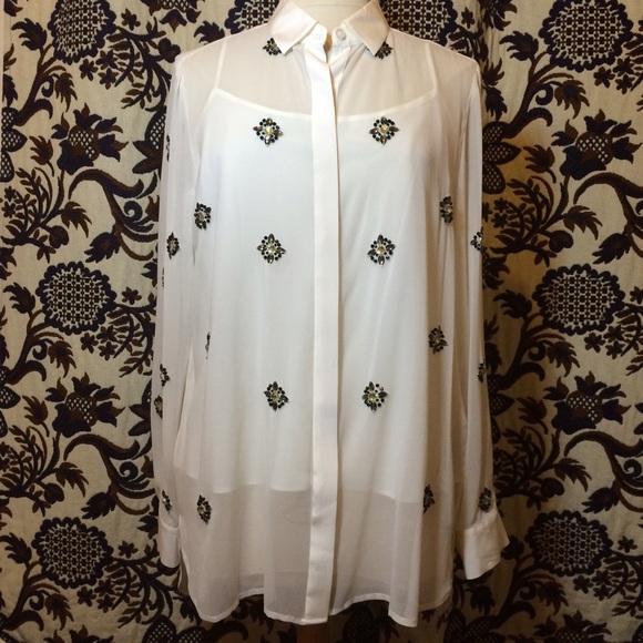 COPY - GLAM NWOT DKNY silk top with crystal beading - Picture 2 of 4